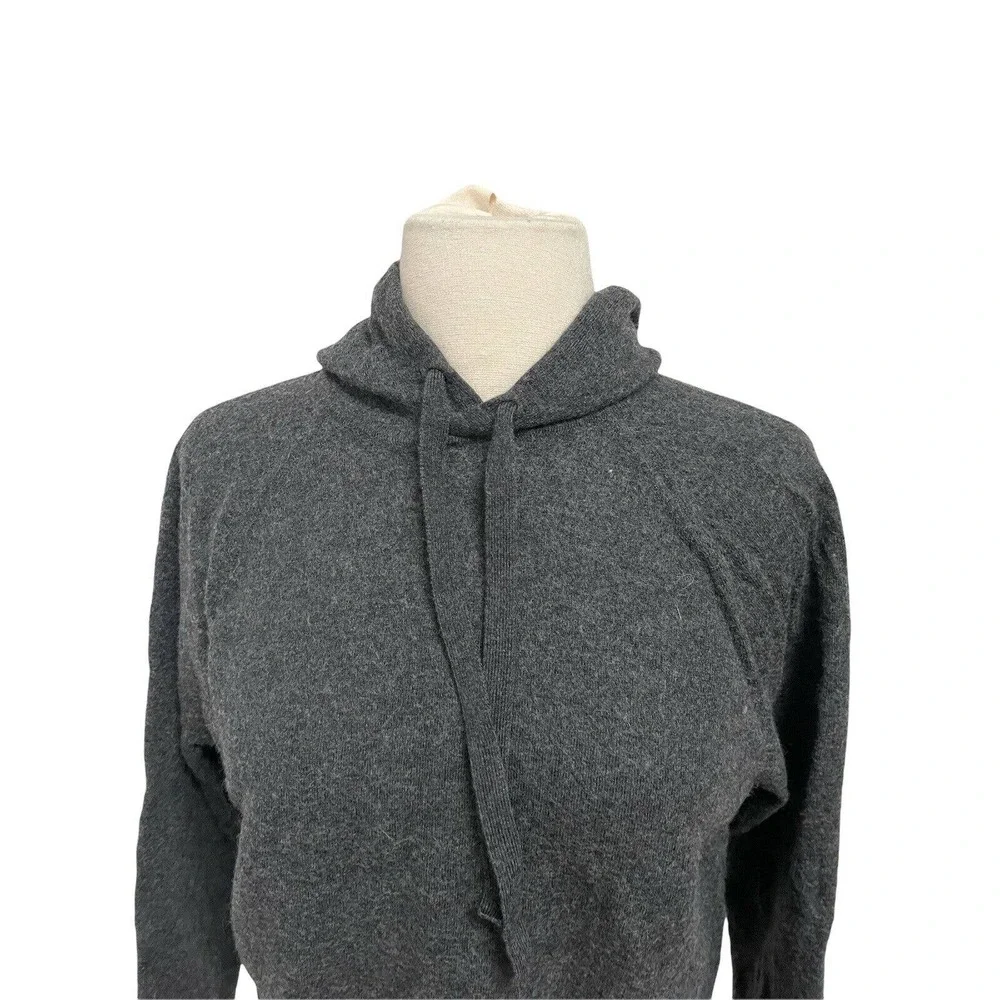 Banana Republic Hoodie Sweater Gray Italian Merino Wool V Neck Pullover - Picture 6 of 10